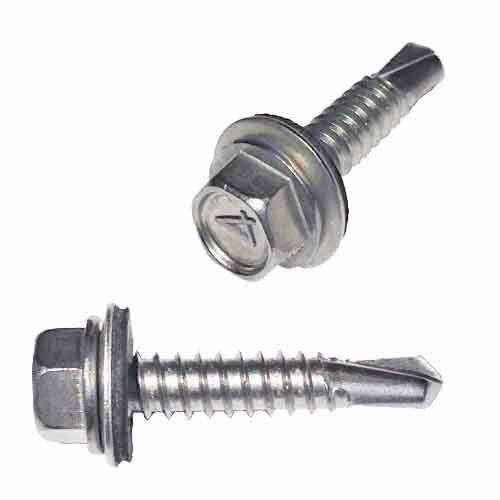 TEKSH81S #8 X 1" HWH Sheeting, Self-Drilling Screw, w/Bonded Washer, 410 Stainless